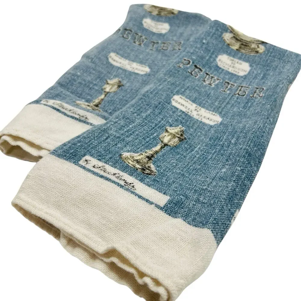 Kay‎ Dee VTG 1950s MCM Hand Printed Linen Tea Towel Set American Pewter Kitchen
